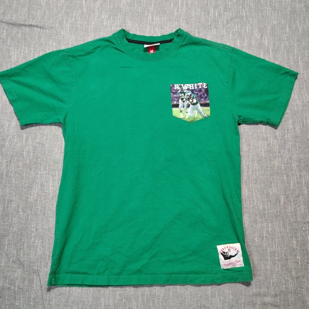 Reggie White Throwback Mitchell & Ness T-Shirt Size Medium Green Pocket Eagles